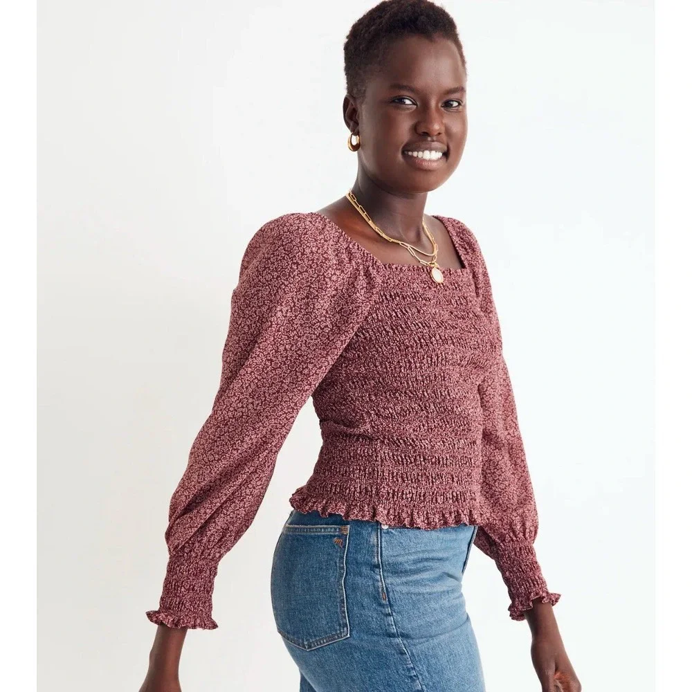 Madewell Lucie Bubble-Sleeve Smocked Top in Cottage Garden Size‎ S Boho Floral